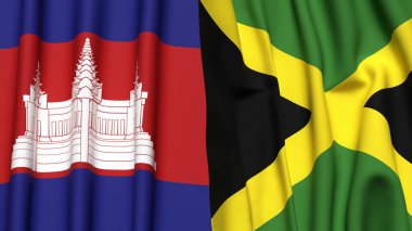 Gerçekçi kumaş dokusuna sahip CAMBODIA ve JAMAICA bayrakları
