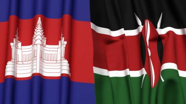 Gerçekçi kumaş dokusuna sahip CAMBODIA ve KENYA bayrakları