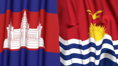 Gerçekçi kumaş dokusuna sahip CAMBODIA ve KIRIBATI bayrakları