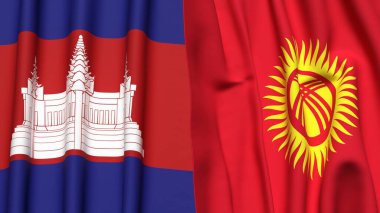 Gerçek kumaş dokusuna sahip CAMBODIA ve KYRGYZSTAN bayrakları