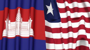 Gerçekçi kumaş dokusuna sahip CAMBODIA ve LIBERIA bayrakları