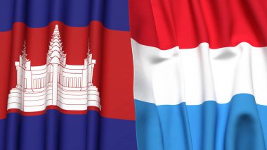 Gerçekçi kumaş dokusuna sahip CAMBODIA ve LUXEMBOURG bayrakları
