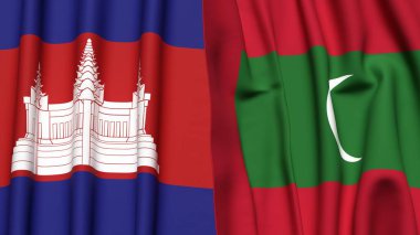 Gerçekçi kumaş dokusuna sahip CAMBODIA ve MALDIVES bayrakları