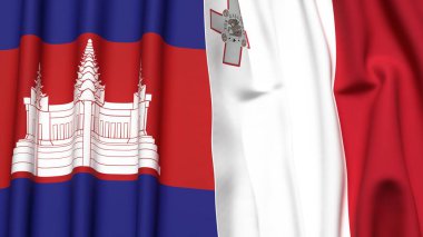 Gerçekçi kumaş desenli CAMBODIA ve MALTA bayrakları