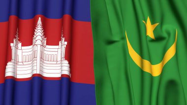Gerçekçi kumaş dokusuna sahip CAMBODIA ve MAURITANIA bayrakları