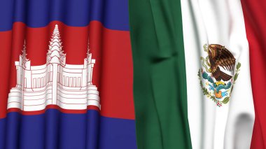 Gerçekçi kumaş dokusuna sahip CAMBODIA ve MEXICO bayrakları