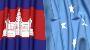 Gerçekçi kumaş dokusuna sahip CAMBODIA ve MICRONESIA bayrakları