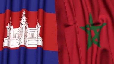 Gerçekçi kumaş dokusuna sahip CAMBODIA ve MoroCCO bayrakları