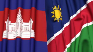 Gerçekçi kumaş dokusuna sahip CAMBODIA ve NAMIBIA bayrakları