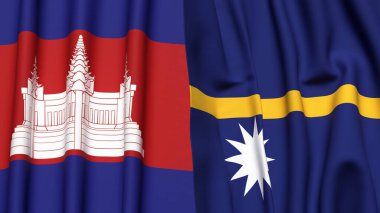 Gerçekçi kumaş dokusuna sahip CAMBODIA ve NAURU bayrakları