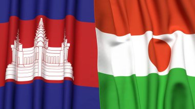 Gerçekçi kumaş dokusuna sahip CAMBODIA ve NIGER bayrakları