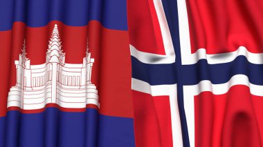 Gerçekçi kumaş dokusuna sahip CAMBODIA ve NORway bayrakları