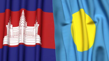 Gerçekçi kumaş dokusuna sahip CAMBODIA ve PALAU bayrakları