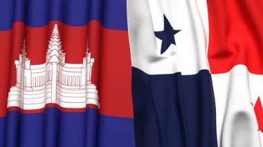 Gerçekçi kumaş dokusuna sahip CAMBODIA ve Panama bayrakları