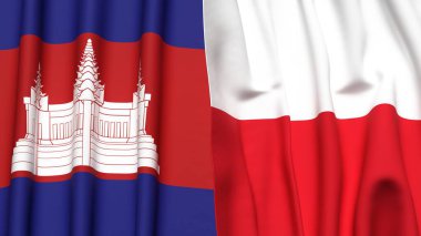 Gerçekçi kumaş dokusuna sahip CAMBODIA ve POLAND bayrakları