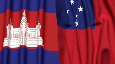Gerçekçi kumaş dokusuna sahip CAMBODIA ve SAMOA bayrakları