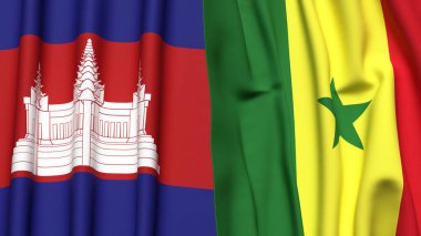 CAMBODIA ve SENEGAL bayrakları gerçekçi kumaş dokusuna sahip
