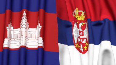 Gerçekçi kumaş dokusuna sahip CAMBODIA ve SERBIA bayrakları