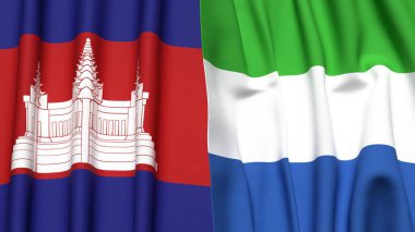 Gerçekçi kumaş dokusuna sahip CAMBODIA ve SIERRA LEone bayrakları