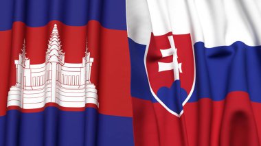 Gerçekçi kumaş dokusuna sahip CAMBODIA ve SLOVAKIA bayrakları
