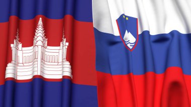 Gerçekçi kumaş dokusuna sahip CAMBODIA ve SLOVENIA bayrakları
