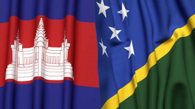 CAMBODIA Bayrakları ve SOLOMON Adaları Gerçekçi kumaş dokusuna sahip