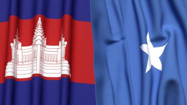 Gerçekçi kumaş dokusuna sahip CAMBODIA ve SOMALIA bayrakları