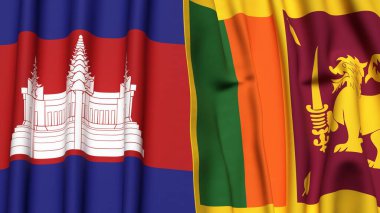 Gerçekçi kumaş dokusuna sahip CAMBODIA ve SRI LANKA bayrakları