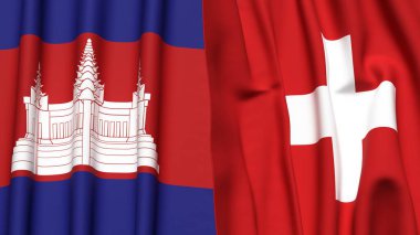 Gerçekçi kumaş dokusuna sahip CAMBODIA ve SWitness ZERLAND bayrakları