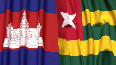 Gerçekçi kumaş dokusuna sahip CAMBODIA ve TOGO bayrakları