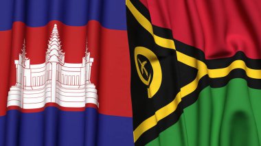 Gerçekçi kumaş dokusuna sahip CAMBODIA ve VANUATU bayrakları