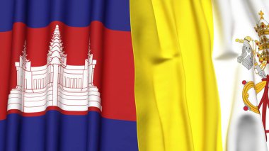 Gerçekçi kumaş dokusuna sahip CAMBODIA ve VATICAN bayrakları