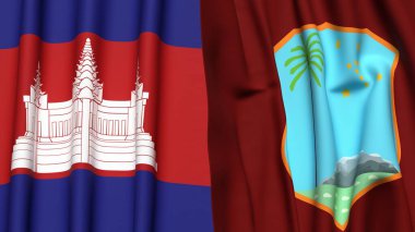 Gerçekçi kumaş dokusuna sahip CAMBODIA ve Batı Hint Adaları bayrakları