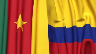 Gerçekçi kumaş dokusuna sahip CAMEROON ve COLOMBIA bayrakları