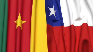 Gerçekçi kumaş dokusuna sahip CAMEROON ve Şili bayrakları