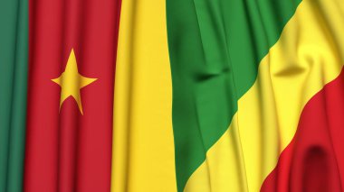 Gerçekçi kumaş dokusuna sahip CAMEROON ve CONGO R bayrakları