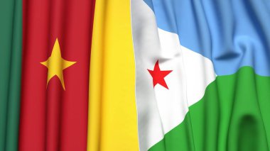 Gerçekçi kumaş dokusuna sahip CAMEROON ve DJIBOUTI bayrakları