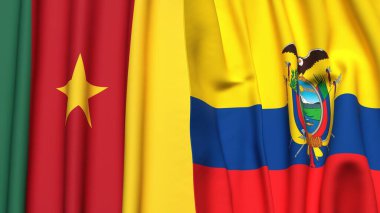 Gerçekçi kumaş dokusuna sahip CAMEROON ve Ekvador bayrakları