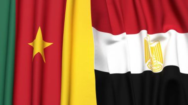 Gerçekçi kumaş dokusuna sahip CAMEROON ve EGYPT bayrakları