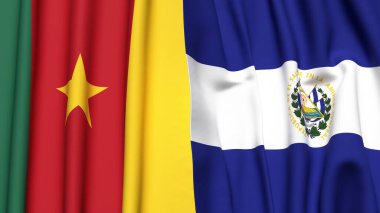 Gerçekçi kumaş dokusuna sahip CAMEROON ve EL SALVADOR bayrakları