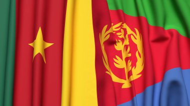 Gerçekçi kumaş dokusuna sahip CAMEROON ve ERITREA bayrakları