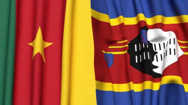 Gerçekçi kumaş dokusuna sahip CAMEROON ve Eswatini bayrakları
