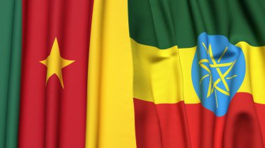 Gerçekçi kumaş dokusuna sahip CAMEROON ve ETHIOPIA bayrakları
