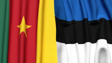 Gerçekçi kumaş dokusuna sahip CAMEROON ve Estonya bayrakları