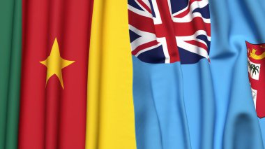 Gerçekçi kumaş dokusuna sahip CAMEROON ve FIJI bayrakları