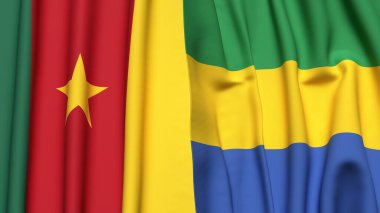 Gerçekçi kumaş dokusuna sahip CAMEROON ve GABON bayrakları