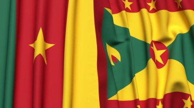 Gerçekçi kumaş dokusuna sahip CAMEROON ve GRENADA bayrakları