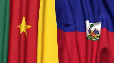 Gerçekçi kumaş dokusuna sahip CAMEROON ve HAITI bayrakları
