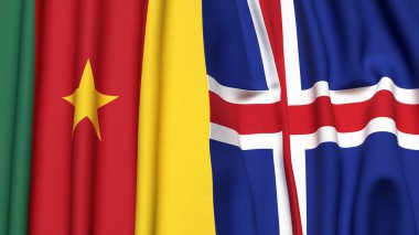 Gerçekçi kumaş dokusuna sahip CAMEROON ve ICELAND bayrakları