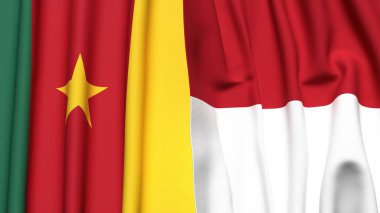 Gerçekçi kumaş dokusuna sahip CAMEROON ve INDONEZYA bayrakları
